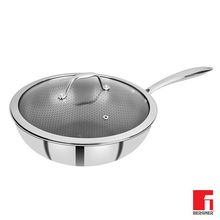 Bergner Hitech Prism Non-stick Stainless Steel Wok With Lid, 28 Cm, Induction Base, Silver