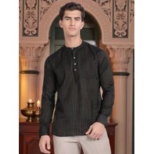 Kryptic Cryptic Men Cotton Multi Colour Stripe Black Short Kurta