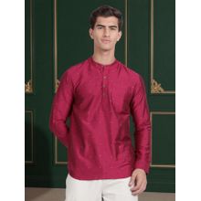 Kryptic Cryptic Men Viscose Rayon Printed Burgundy Short Kurta