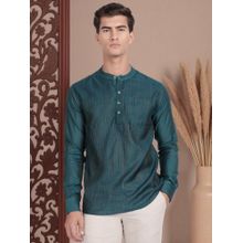 Kryptic Cryptic Men Cotton Teal Stripe Black Short Kurta