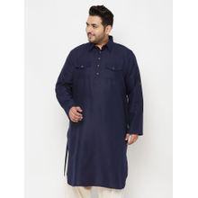 Vastramay Plus Mens Navy Blue Cotton Blend Kurta