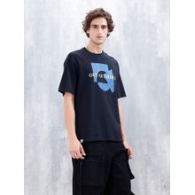 WROGN Distressed Effect Printed Graphic T-Shirt for Mens Navy Blue