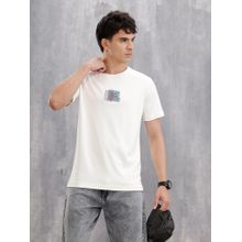 WROGN Gold Finish Interlock T-Shirt With Embroidery On Chest White