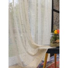 Urban Space Gold Foil Sheer Curtains For Window - Sparkle Butter Cream (pack Of 2) (5x4 Feet)