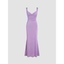 Cider Solid Cowl Neck Ruffle Maxi Dress