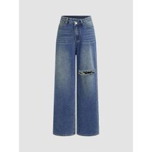 Cider Denim Mid Rise Ripped Straight Leg Jeans