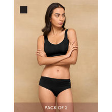 Krvvy Women Seamless Mid-Rise Thong Panty Ultrasoft Invisible Cotton Black (Pack of 2)