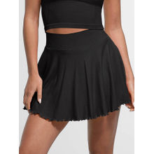 Shop The Edit Mid-Waist A Line Skirt Flared Ruffle Hem Built In Shorts With Pockets Black
