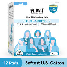 Plush Sanitary Pads 100% Cotton Rash-Free - 12XXL + 2 Free Liners