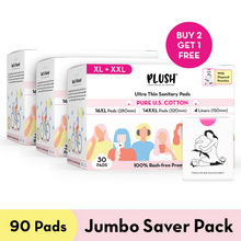 Plush L + XL Sanitary Pads With Disposable Pouches Buy 2 Get 1 Free Combo - 90 Pads