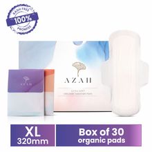 Azah Rash-free Organic Sanitary Pads (Box of 30 Pads: All XL - With disposal bags)