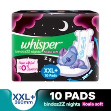 Whisper Bindazzz Night Koala Soft XXL+ Sanitary Pads - 60% Longer With Upto 0% Leaks, 10 Pads
