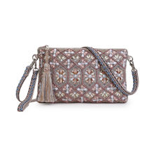 Anekaant Ghoomar Silver, Pastel Pink & Multi Acrylic Jacquard Geometric Floral Embellished Sling Bag