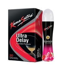 KamaSutra Ultra Delay Condoms, 20 Units & Strawberry Flavoured Lubricant 50ml