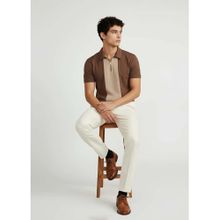 OUTERWORLD Brown Colorblock Collar Neck Men's Polo T-Shirt