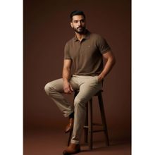 OUTERWORLD Men's Brown Solid Collar Neck Polo T-Shirt