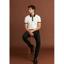 OUTERWORLD White Collar Neck Men's Polo Solid T-Shirt