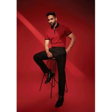 OUTERWORLD Red Half Sleeves Solid Collar Neck Men's Polo T-Shirt