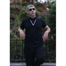 OUTERWORLD Black Solid Half Sleeves Collar Neck Men's Polo T-Shirt