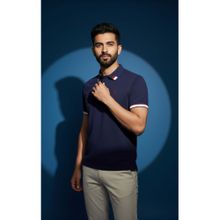 OUTERWORLD Blue Solid Collar Neck Men's Polo T-Shirt