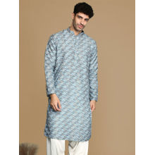 Sanwara Unleash Your Style With Men's Sky Blue Printed Trendy Fusion Wear Kurta
