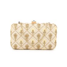 Anekaant Hue Gold Faux Silk Harlequin Embroidered Box Clutch