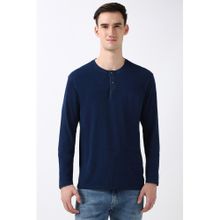 Peter England Men Navy Solid Henley Neck Round Neck T-Shirts