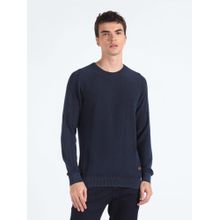 Flying Machine Pure Cotton Textured Navy Blue Sweater