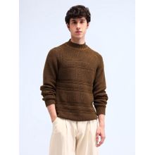 Flying Machine Patterned Knit Cotton Brown Sweater