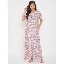 The Kaftan Company Floral Printed Cotton Modal Maxi Nightdress With Lace Yoke - Pink