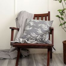 Maspar Botanical Heritage Textured Flora Embroidery Machine 210gsm Cotton Grey Medium Cushion Cover