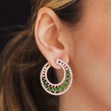Azai by Nykaa Fashion Elegant Green & Rose Gold Round Cut AD Earrings