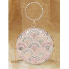 ESBEDA Pink Embroidered Fabric Clutch with Detachable Chain Strap