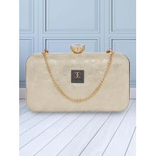 ESBEDA Gold Solid PU Clutch with Detachable Chain Strap