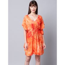 Erotissch Women Orange Tie & Dyed Pure Cotton Beachwear Cover-up Dress
