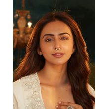 Accessher Antique Gold U-Shape Clip-On Septum Adjustable Nose Ring with White Stone