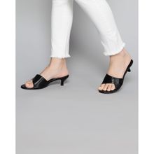 T.ELEVEN Women Slip-On Kitten Heeled Sandals-Black