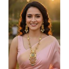 Karatcart South Indian Temple Style Gold-Plated Floral Rani Haar Jewellery Set for Women