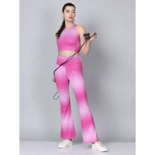 Aesthetic Bodies Women Pink Flared Pant Gym Co-Ord (Set of 2)