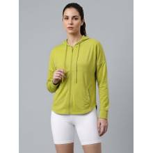 Fitkin Women Green Zip-Up Stretchable Gym and Activewear Hoodie