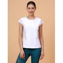 Fitkin Women White Solid Training Top with Side Mesh Panels and Breathable Back Detail