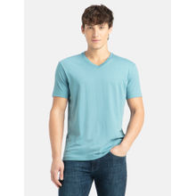 Jockey 2726 Men Super Combed Cotton Solid V Neck Half Sleeve T-Shirt-Provincial Blue
