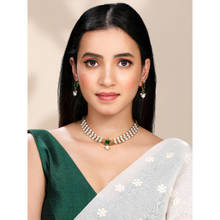 Peora Green Synthetic Stone and Pearl Studded Jewellery Set