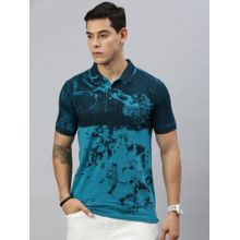 Huetrap Mens Short Sleeves Printed Crystal Blue Polo T-Shirt