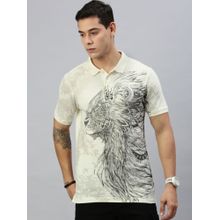 Huetrap Mens Short Sleeves Printed Off White Polo T-Shirt