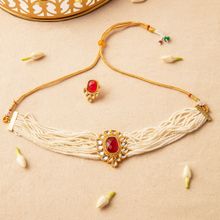 Azai by Nykaa Fashion Red Crystal Ethnic Choker (Set of 2)