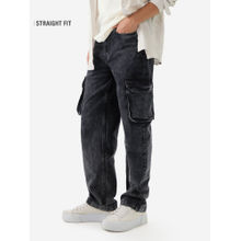 The Souled Store Solids Stone Grey Men Cargo Jeans