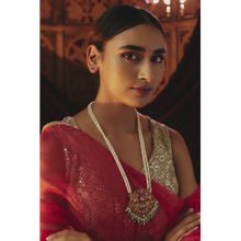 KARISA DESIGNS Green Barkha Pearl and Beads Kundan Pendent Necklace