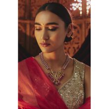 KARISA DESIGNS Purple Manda Pearl String and Beads Moissanite Necklace