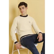 Allen Solly Men Cream Solid Crew Neck Full Sleeves Sweater